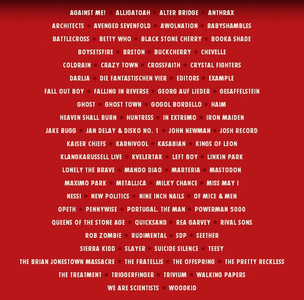 line up rock am ring 2014